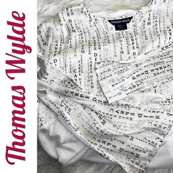 THOMAS WYLDE Carpe Diem Graphic Bateau Neckline Long Sleeve White Mini Dress, S - Picture 9 of 15